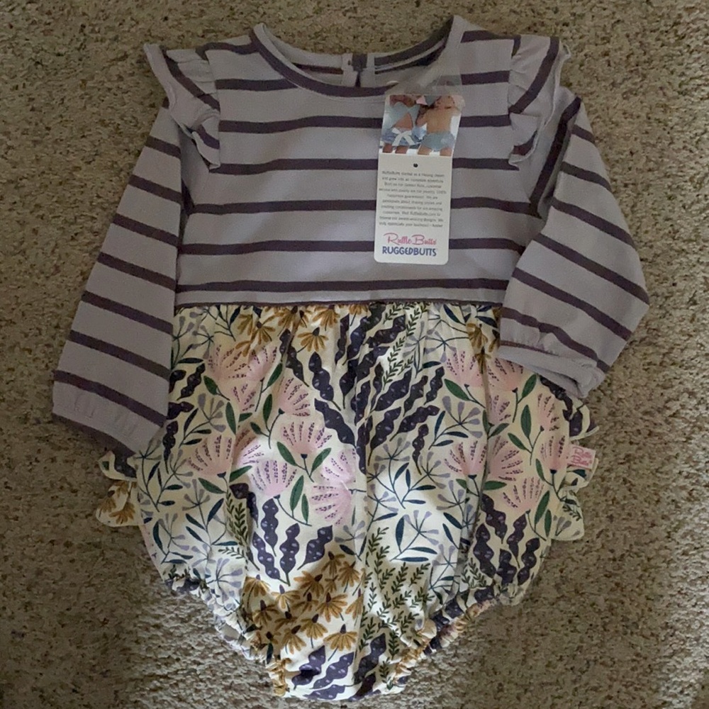NWT Sz 12-18 months Ruffle Butts Walk in the Park & Stripe Flutter Bubble Romper